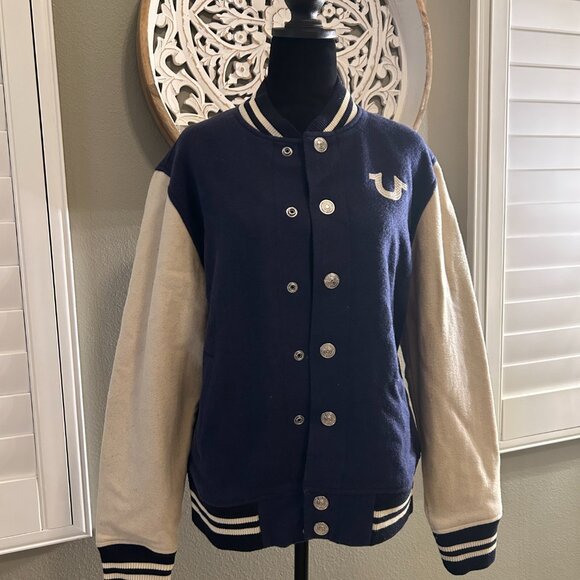 True Religion Jacket Varsity Letterman Embroidered Bomber SZM Vintage Unisex - Picture 3 of 11